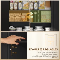 HOMCOM Buffet haut cuisine, armoire de cuisine avec 4 portes, tiroir et étagères réglables, 76,2 x 40,2 x 183 cm, noir(m-5)