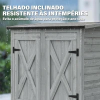 Outsunny Abrigo de Jardim de Madeira 115x53x156 cm Armário Exterior para Ferramentas com Portas Duplas Cinza(m-5)