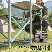 Outsunny Mueble de Cocina para Camping Plegable con 3 Mesas 4 Ganchos Poste de Luz y Bolsa de Transporte 172x48x130 cm Verde(m-7)