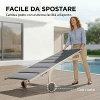 Outsunny Lettino Prendisole da Giardino con Ruote, in Texteline con Telaio in Alluminio, Grigio Scuro e Bianco(m-6)
