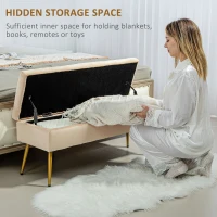 HOMCOM Ławka z pojemnikiem, tapicerowana, welurowa, beżowa(m-4)