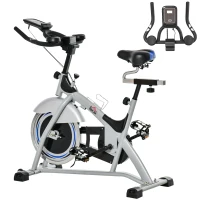 HOMCOM Cyclette da Casa con Resistenza Magnetica, Fitness Cyclette da Camera Professionale con Manubrio e Sella Regolabile, Monitor LCD e Volano 15kg, Supporto Fino a 180kg, Argento Nero(m-10)