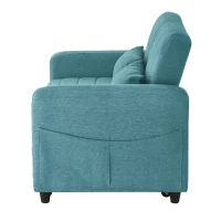 Divano pieghevole a due posti, rivestimento in cotone e lino, 114x77x82,5 cm, Blu-verde(m-9)