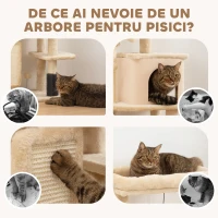 PawHut Arbore pentru Pisici Multinivel, Înălțime 104 cm, cu Căsuță, Pat, Stâlpi de Scris, Perie și Minge, Bej(m-7)