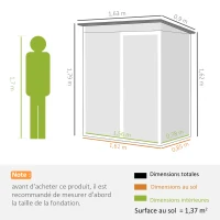 Outsunny Cobertizo de Jardín de Metal Adosable 2 Rejillas de Ventilación Techo Inclinado Anti-UV 163x90x179cm Gris Claro(m-3)