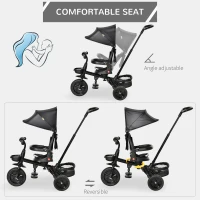 HOMCOM 4 in 1 Kids Trike Toddler Foldable Pedal Tricycle w/ Reversible Angle Adjustable Seat Removable Handle Canopy Belt Brake for 1-5 Years - Black(m-6)