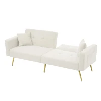 Divano letto con funzione letto, schienale regolabile, gambe dorate, rivestimento in sherpa, 175x64x72 cm, Bianco(m-6)