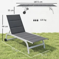 Outsunny Lettino Prendisole da Giardino con Ruote, in Texteline con Telaio in Alluminio, Grigio Scuro e Bianco(m-3)