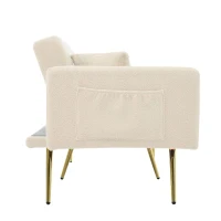 Divano letto con funzione letto, schienale regolabile, gambe dorate, rivestimento in sherpa, 175x64x72 cm, Beige(m-7)