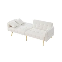 Divano-letto 2 posti, rivestimento in velluto, piedi dorati, 178x82x70 cm, Bianco(m-7)