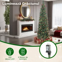 HOMCOM Brad de Crăciun Iluminat cu 300 de Lumini LED, 55 Conuri și 55 Ciorchini de Fructe de Pădure, Ø75x210 cm, Verde și Argintiu(m-5)