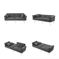 Divano letto 2 posti, rivestimento in velluto, piedi dorati, 173x75x70 cm, Grigio(m-7)