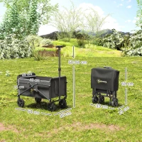Outsunny Cărucior de Grădină Pliabil 41L cu 4 Roți, Trolley de Camping din Metal și Material Textil Oxford cu Geantă de Transport și Mâner Reglabil, Negru(m-3)