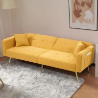 Divano letto con funzione letto, schienale regolabile, gambe dorate, rivestimento in sherpa, 175x64x72 cm, Giallo(m-4)