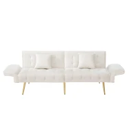 Divano-letto 2 posti, rivestimento in velluto, piedi dorati, 178x82x70 cm, Bianco(m-6)
