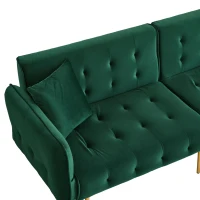 Divano-letto 2 posti, rivestimento in velluto, piedi dorati, 178x82x70 cm, Verde(m-9)