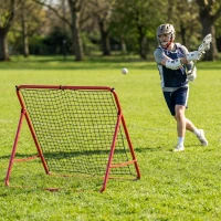 SPORTNOW Rete di Rimbalzo per Calcio Portatile, 5 Angoli Regolabili in Acciaio e Nylon a Doppio Strato, 103x72x89cm, Rosso(m-5)