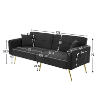 Divano letto con funzione letto, schienale regolabile, gambe dorate, rivestimento in sherpa, 175x64x72 cm, Grigio(m-3)