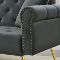 Divano letto 2 posti, rivestimento in velluto, piedi dorati, 173x75x70 cm, Grigio(m-11)