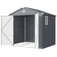 Outsunny Abri de jardin en résine 4,56 m² avec kit de fondation galvanisé structure en aluminium 240 x 190 x 228 cm gris foncé(m-1)