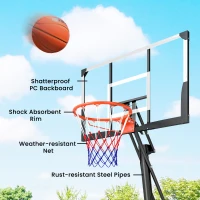 SPORTNOW Mobilny kosz do koszykówki, regulowana wysokość od 2,45 do 3,05 m, wytrzymała tablica, ręczna regulacja wysokości(m-7)