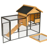PawHut Cușcă pentru Iepuri și Rozătoare, Cu Căsuță, Rampă și Zonă Deschisă, 122×63×92 cm, Lemn + Metal,(m-15)
