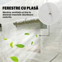 Outsunny Seră de Grădină 4x3m tip Tunel cu Acoperire din PE, Ușă și 8 Ferestre Rulabile, Alb(m-5)