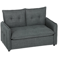 HOMCOM Canapé 2 places, canapé de salon moderne 131 cm avec assise rembourrée, coussins à ressorts, tissu en lin, gris foncé