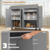 HOMCOM Isla de Cocina con Ruedas Encimera Extensible 4 Puertas Estantes Ajustables Especiero y Soporte para Toallas Gris(m-6)