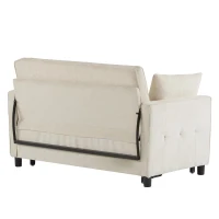 Divano letto a due posti con funzione letto, estraibile, schienale regolabile, rivestimento in chenille, 142x79x85 cm, Beige(m-8)