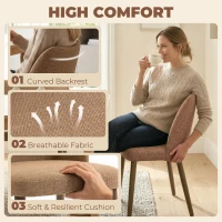 HOMCOM Dining Chairs Set of 2, Linen Upholstered Kitchen Chairs with Padded Seat, Curved Backrest, Rubberwood Legs, Brown(m-5)