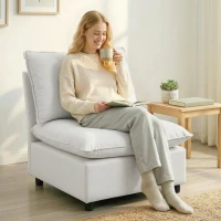 HOMCOM Fotel akcentowy, nowoczesny fotel Leathaire z szerokim i głębokim siedziskiem, grube poduszki, łatwy montaż, szary(m-2)