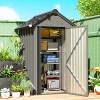 Outsunny Depozit metalic pentru unelte 1,17 m², magazie cu acoperiș în două ape, ventilație, lacăt și mănuși, 122 x 121 x 192 cm(m-2)
