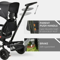 HOMCOM Triciclo per Bambini 4 in 1 Pieghevole con Maniglione, Tettuccio e Barra Rimovibili, Età 1-5 Anni, 111.5x52x98cm, Nero(m-7)