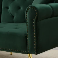 Divano letto 2 posti, rivestimento in velluto, piedi dorati, 173x75x70 cm, Verde(m-12)