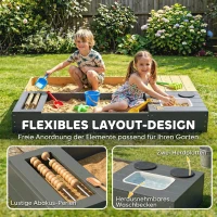 AIYAPLAY Sandkasten 2-teilig 150x90cm Holz Sandkiste mit Sitzbank Stauraum Herd herausnehmbarem Waschbecken Abakusperlen Gelb(m-4)