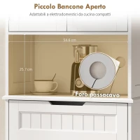HOMCOM Credenza Cucina con 2 Armadietti e Cassetto, Piano Centrale Aperto e Ripiani Regolabili, Bianco(m-5)