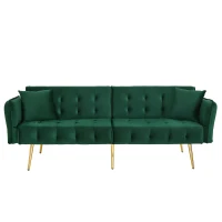 Divano-letto 2 posti, rivestimento in velluto, piedi dorati, 178x82x70 cm, Verde(m-2)