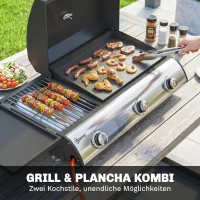 Outsunny Gasgrill 7,5 KW Tragbarer Tischgrill mit 3 Brenner Seitentisch Bratenplatte Emaille-Grillroste Fettauffangschale(m-4)