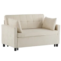 Divano letto a due posti con funzione letto, estraibile, schienale regolabile, rivestimento in chenille, 142x79x85 cm, Beige(m-6)