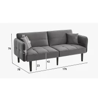 Divano-letto 2-in-1, schienali regolabili, rivestimento in velluto, gambe in legno, 176x78x76 cm, Grigio(m-3)