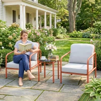 Outsunny Salon de Jardin 3 Pièces, 2 Fauteuils, 1 Table Basse, Coussins Épais, Plateau en Verre Trempé, 63x77x76cm, Rouge Vineux(m-7)