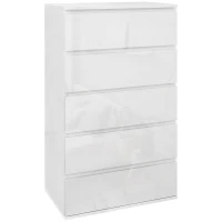 HOMCOM 5-Drawer Modern Dresser, High Gloss Storage Drawer Unit for Bedroom, White(m-10)