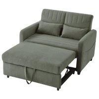Divano pieghevole a due posti, rivestimento in cotone-lino, 114x77x82,5 cm, Verde militare(m-2)