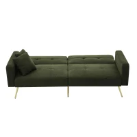 Divano letto con funzione letto, schienale regolabile, gambe dorate, rivestimento in sherpa, 175x64x72 cm, Verde(m-7)