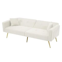 Divano letto con funzione letto, schienale regolabile, gambe dorate, rivestimento in sherpa, 175x64x72 cm, Bianco(m-7)