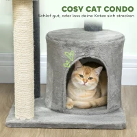 PawHut Krabpaal 103 cm kattenboom met kattenhuis, platforms, sisal-krabpalen, pluche bal voor katten tot 5 kg, grijs(m-5)