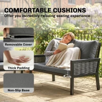 Outsunny 4 Seater Rattan Garden Furniture Set with 2 Armchairs, Loveseat, Coffee Table, Garden Sofa Set with Cushions, Dark Grey(m-7)