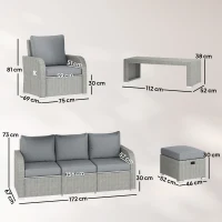 Outsunny Six-piece Rattan Garden Furniture Set with Reclining Armchairs - Dark Grey(m-3)