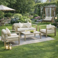 Outsunny 4 Pieces Outdoor Garden Furniture Set, Aluminium Frame Backyard Furniture w/ Thick Padded Cushioned Loveseat, 2 Chairs, and Glass Top Table, Champagne Gold(m-2)